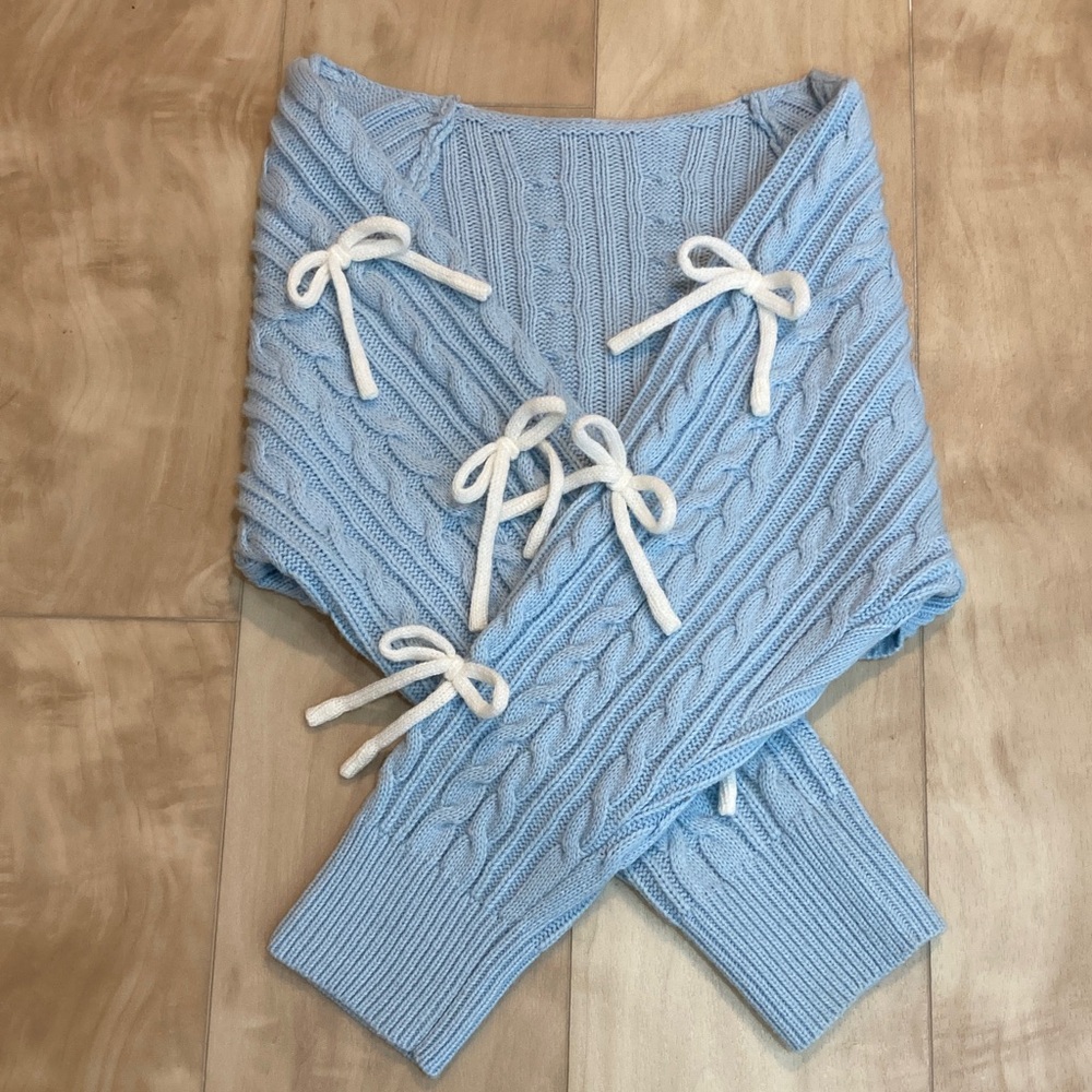 Bow tie crop knit cardigan - Cider